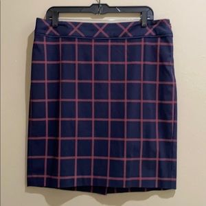 Navy/Red Windowpane Pencil Skirt The Limited Sz 14